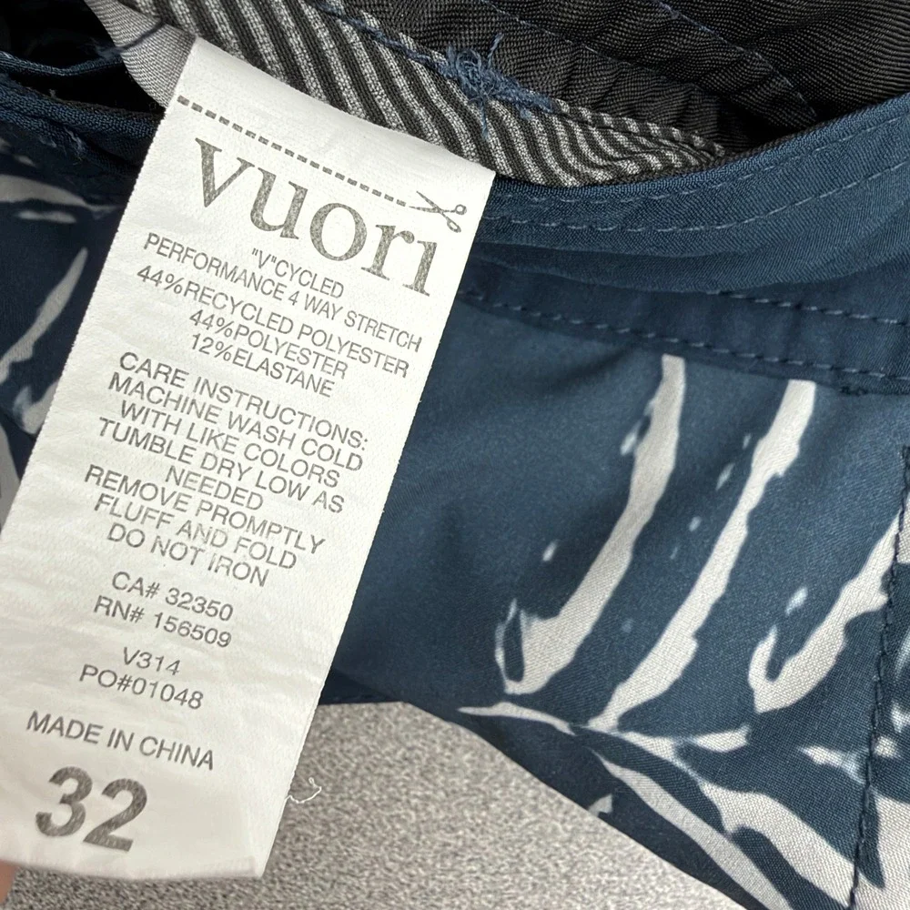 Vuori Board Shorts Mens 32 Blue Palm Leaf Print Cruise Performance Swim Trunks